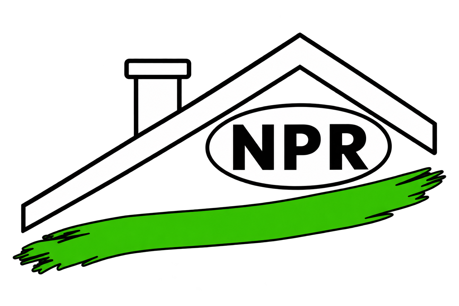 Logo NPR : toit blanc, ovale NPR et trait de peinture vert